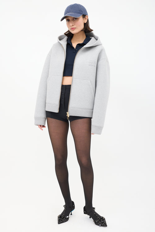 Miu Miu Heather Grey Cotton Embroidered Zip Hoodie