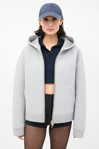 Miu Miu Heather Grey Cotton Embroidered Zip Hoodie