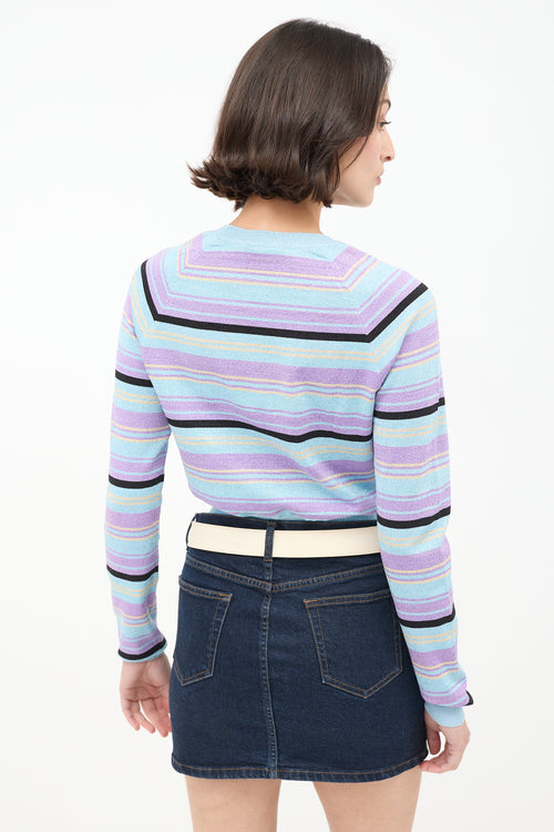 Miu Miu Light Blue 
Multicolour Sparkly Striped Cropped Sweater