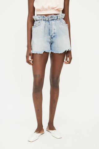 Miu Miu Light Wash Denim Cut Off Short