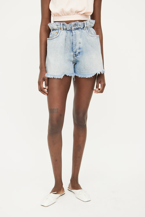 Miu Miu Light Wash Denim Cut Off Short