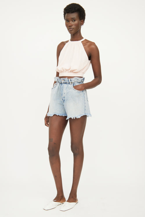 Miu Miu Light Wash Denim Cut Off Short