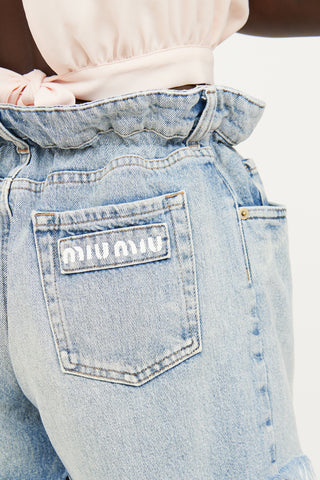 Miu Miu Light Wash Denim Cut Off Short