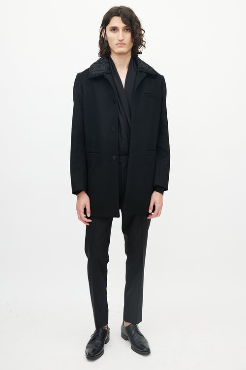 Miu Miu Black Wool Three Pocket Detachable Collar Coat