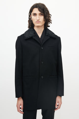 Miu Miu Black Wool Three Pocket Detachable Collar Coat