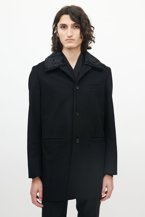 Miu Miu Black Wool Three Pocket Detachable Collar Coat