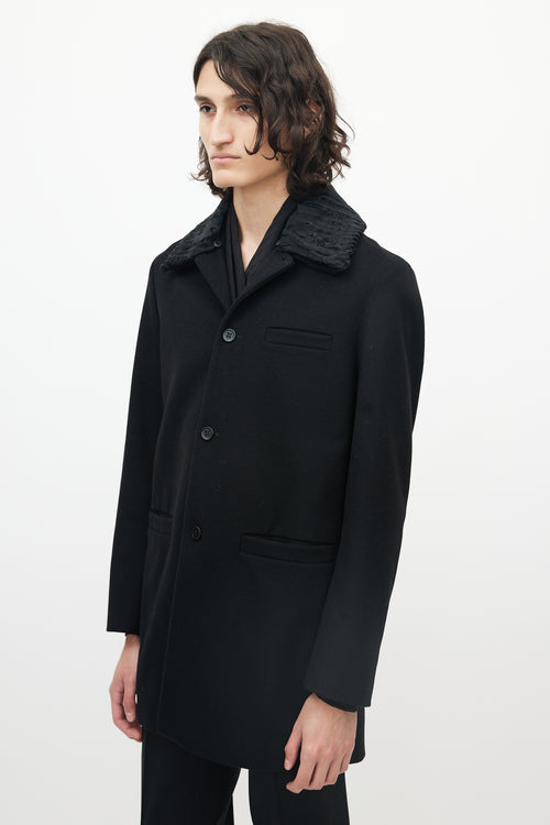 Miu Miu Black Wool Three Pocket Detachable Collar Coat