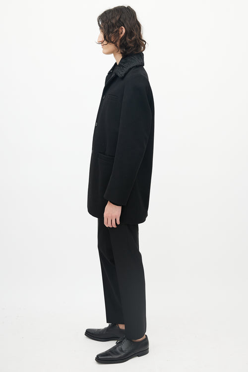 Miu Miu Black Wool Three Pocket Detachable Collar Coat