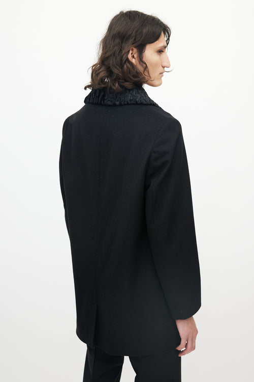 Miu Miu Black Wool Three Pocket Detachable Collar Coat