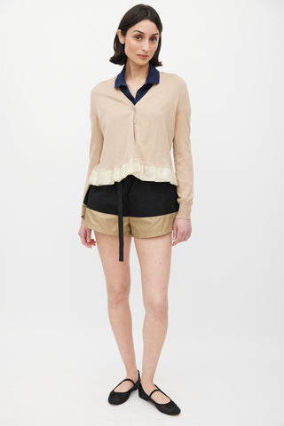 Miu Miu Brown Ruffled Knit Cardigan