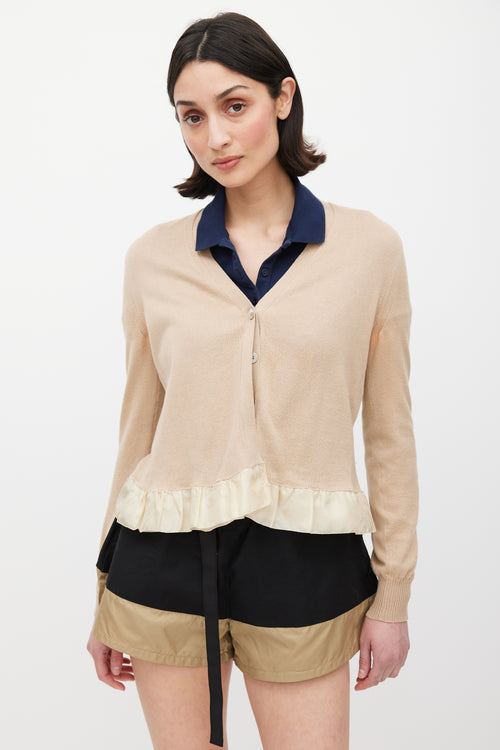 Miu Miu Brown Ruffled Knit Cardigan