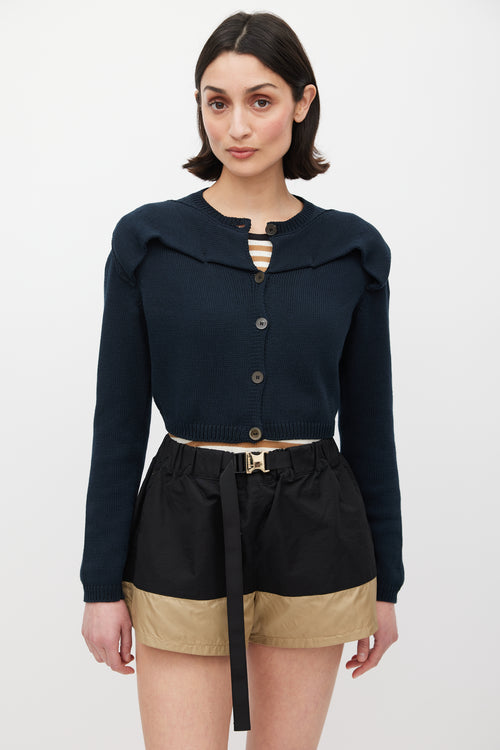 Miu Miu Navy Layered Cropped Cardigan