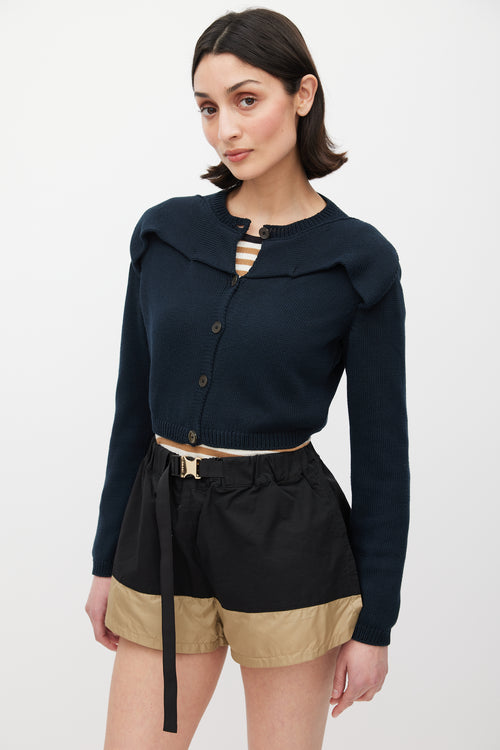 Miu Miu Navy Layered Cropped Cardigan