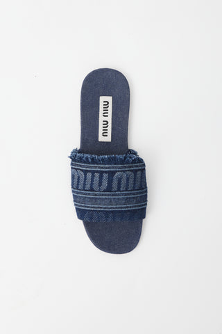 Miu Miu Dark Wash Denim Logo Slide