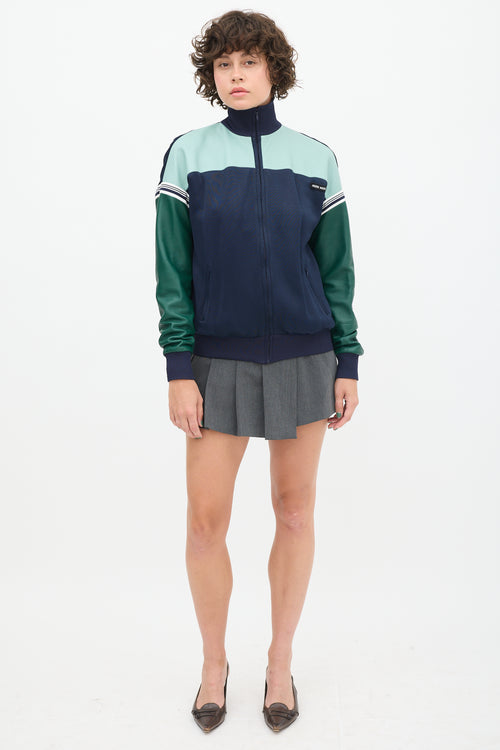 Miu Miu Navy 
Green Leather Bomber Jacket