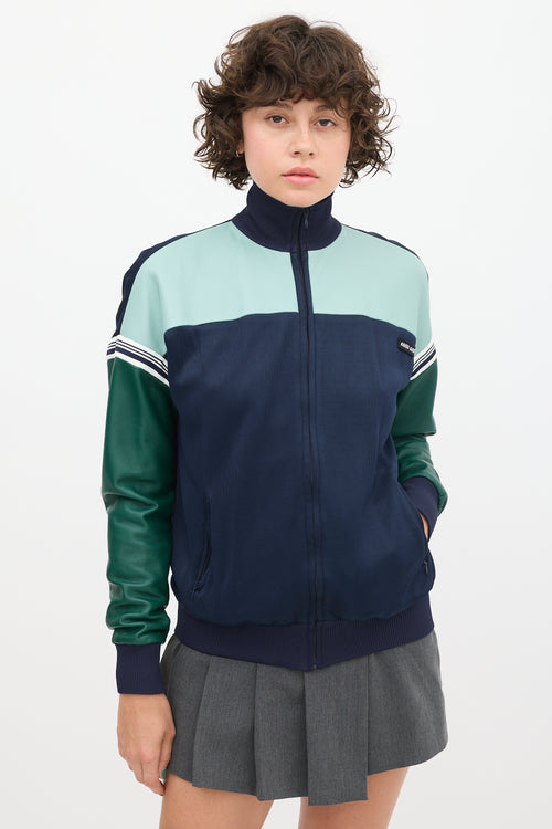 Miu Miu Navy 
Green Leather Bomber Jacket