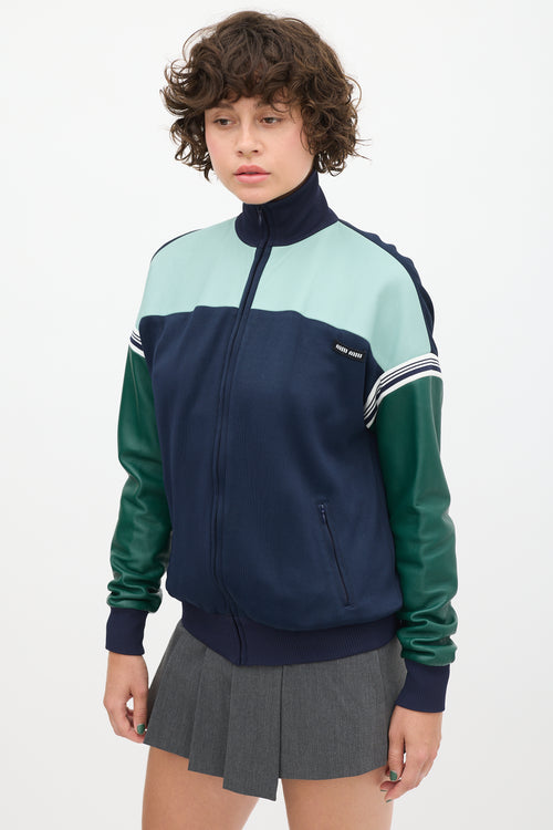 Miu Miu Navy 
Green Leather Bomber Jacket