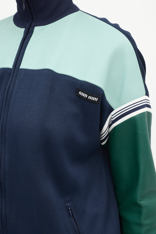 Miu Miu Navy 
Green Leather Bomber Jacket