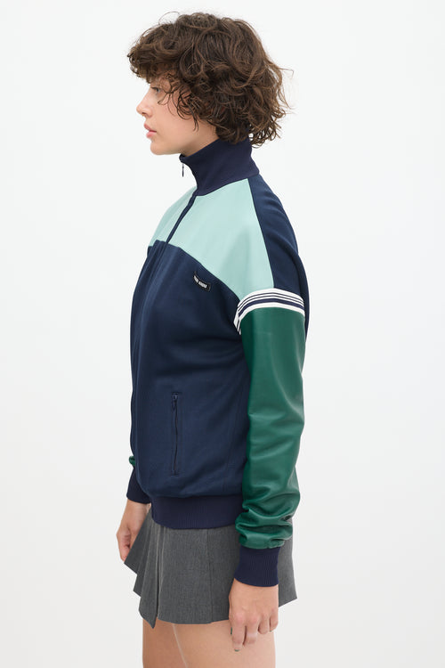 Miu Miu Navy 
Green Leather Bomber Jacket