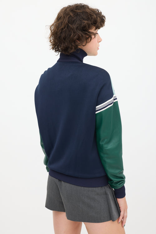 Miu Miu Navy 
Green Leather Bomber Jacket