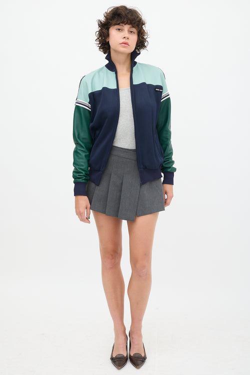 Miu Miu Navy 
Green Leather Bomber Jacket