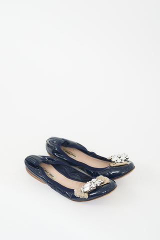 Miu Miu Navy 
Multicolour Patent Leather Jewel Flat