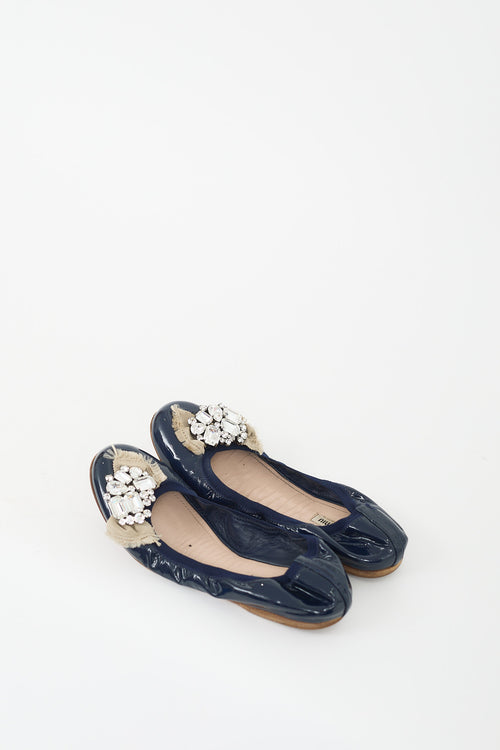 Miu Miu Navy 
Multicolour Patent Leather Jewel Flat