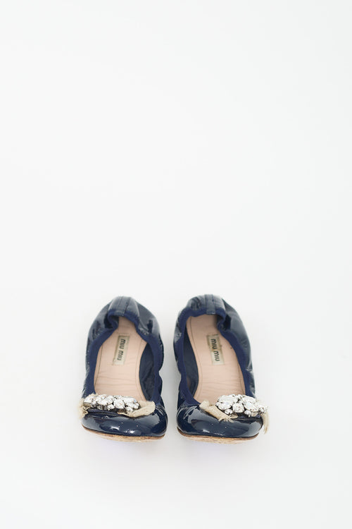 Miu Miu Navy 
Multicolour Patent Leather Jewel Flat