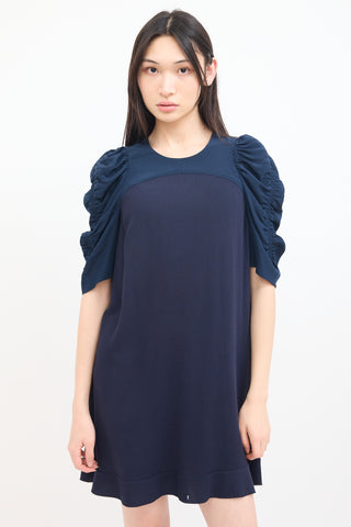 Miu Miu Navy Ruched Half Sleeve Mini Dress