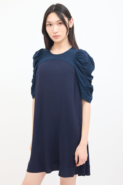 Miu Miu Navy Ruched Half Sleeve Mini Dress