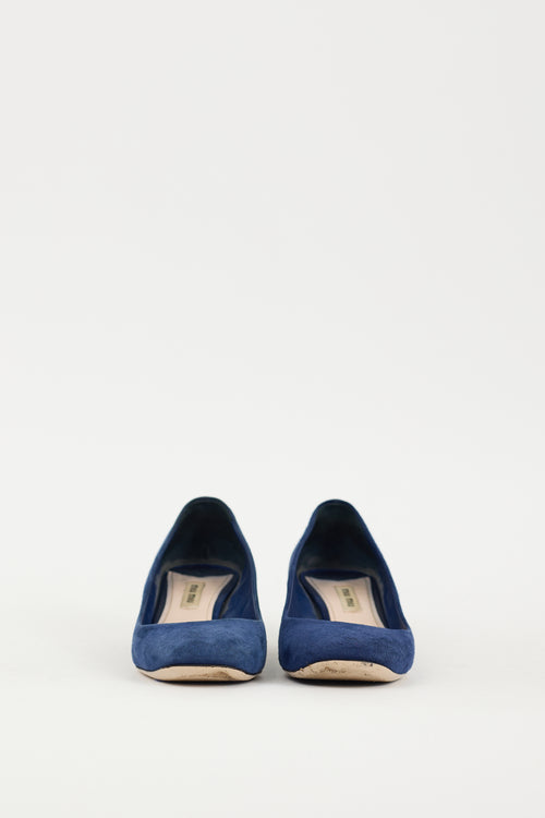 Miu Miu Navy 
Silver Suede Jewel Pump