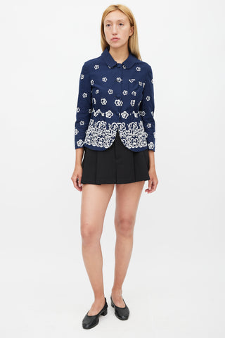 Miu Miu Navy 
White Floral Embroidered Jacket