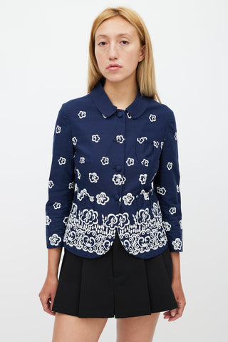 Miu Miu Navy 
White Floral Embroidered Jacket