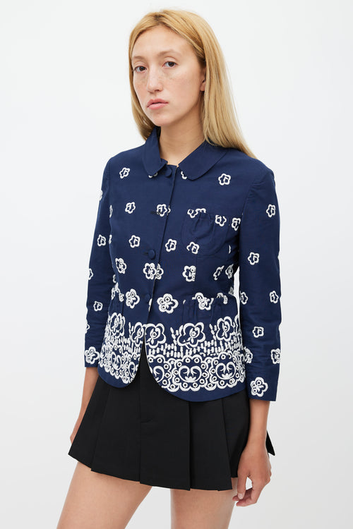 Miu Miu Navy 
White Floral Embroidered Jacket