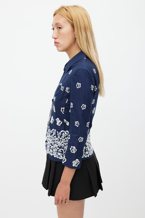 Miu Miu Navy 
White Floral Embroidered Jacket