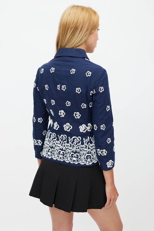 Miu Miu Navy 
White Floral Embroidered Jacket