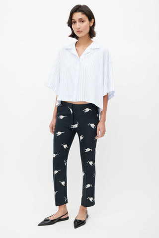 Miu Miu 2010 Navy 
White Silk Printed Trouser