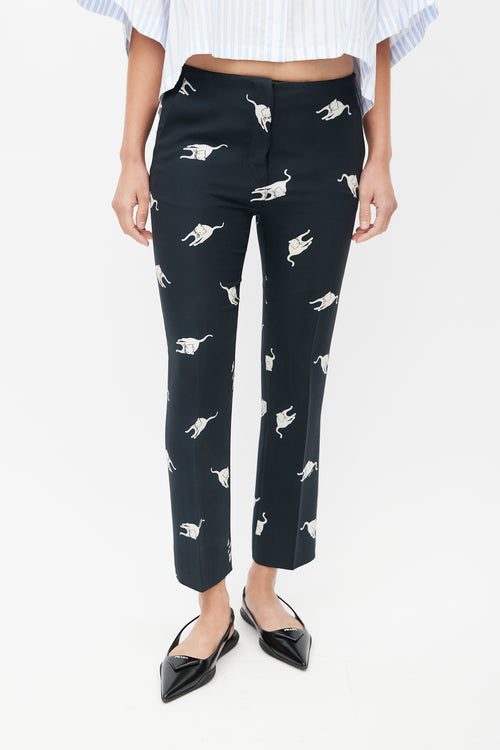 Miu Miu 2010 Navy 
White Silk Printed Trouser