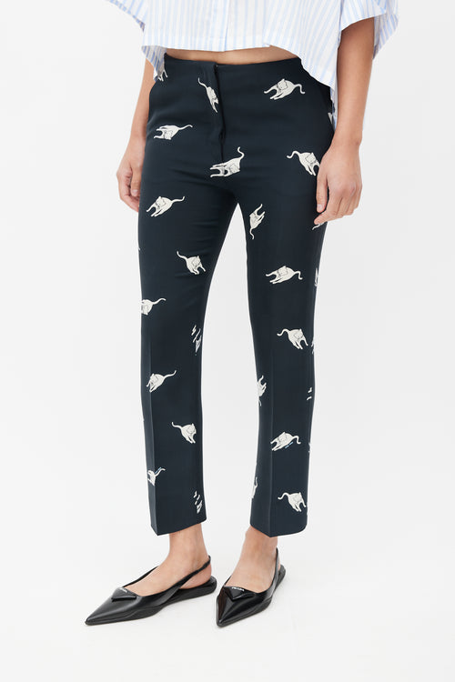 Miu Miu 2010 Navy 
White Silk Printed Trouser