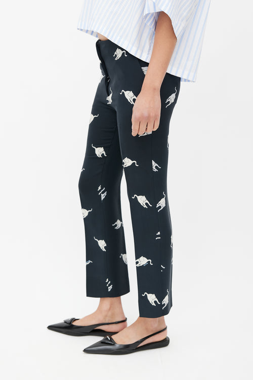 Miu Miu 2010 Navy 
White Silk Printed Trouser