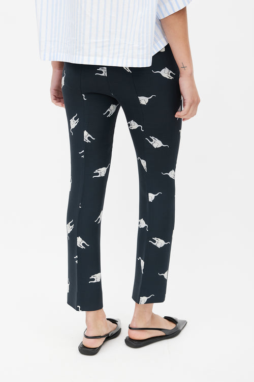 Miu Miu 2010 Navy 
White Silk Printed Trouser