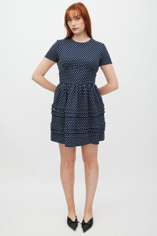 Miu Miu Navy 
White Woven Polka Dot Dress