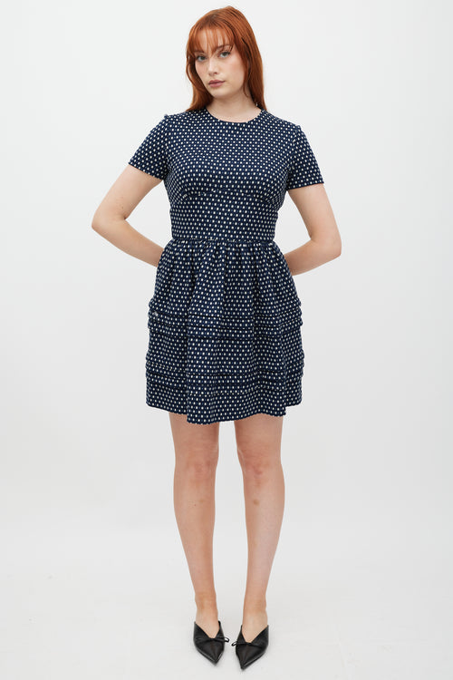 Miu Miu Navy 
White Woven Polka Dot Dress