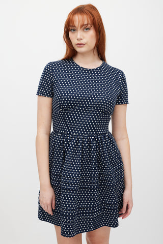 Miu Miu Navy 
White Woven Polka Dot Dress