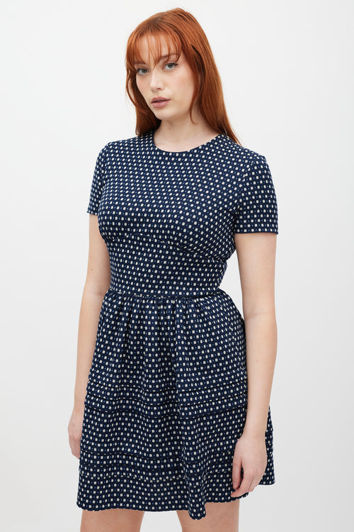 Miu Miu Navy 
White Woven Polka Dot Dress