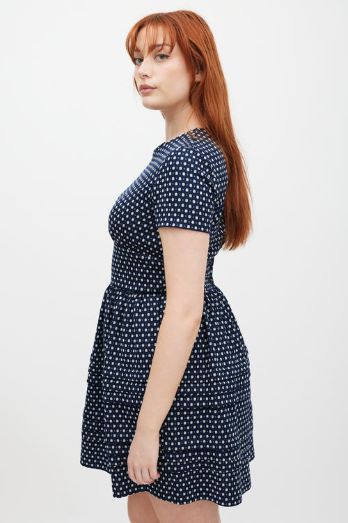 Miu Miu Navy 
White Woven Polka Dot Dress