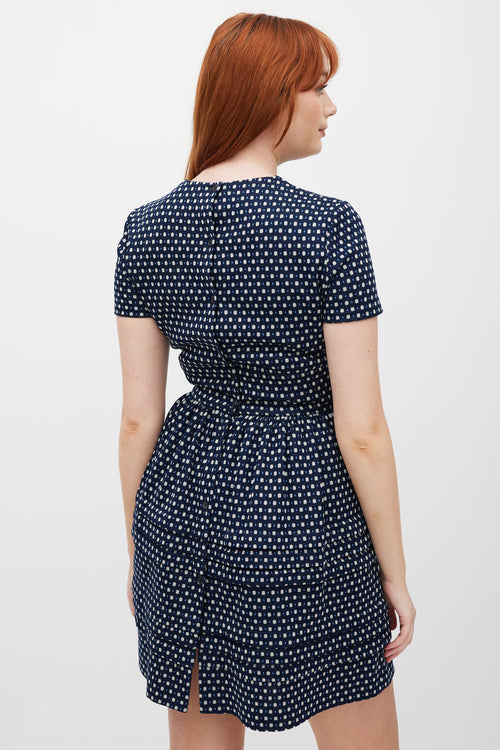 Miu Miu Navy 
White Woven Polka Dot Dress