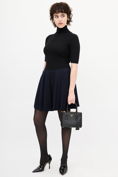 Miu Miu Navy Wool Pleated Circle Skirt