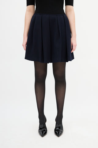 Miu Miu Navy Wool Pleated Circle Skirt