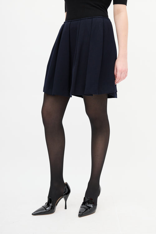 Miu Miu Navy Wool Pleated Circle Skirt